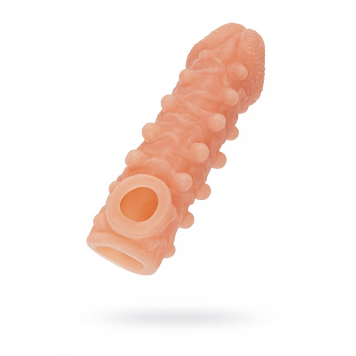 Телесная закрытая насадка с шариками Cock Sleeve 010 Size L - 17,6 см