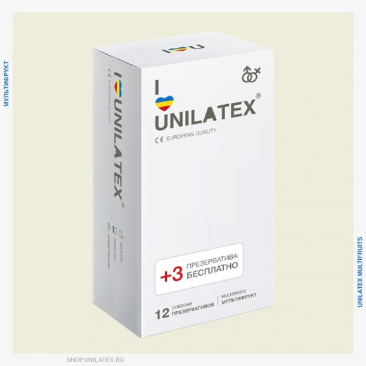 Презервативы Мультифрукт Unilatex Multifruits 12 шт+3шт