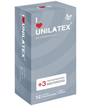 Презервативы с рифленой поверхностью,12 шт.+3 Unilatex Ribbed